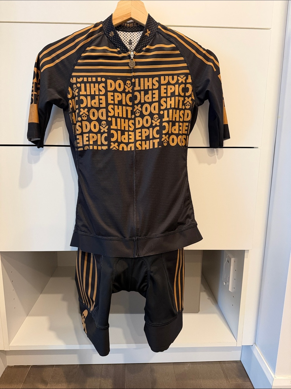 Black & Gold Short Sleeve Cycling Jersey with Graphic Block Print